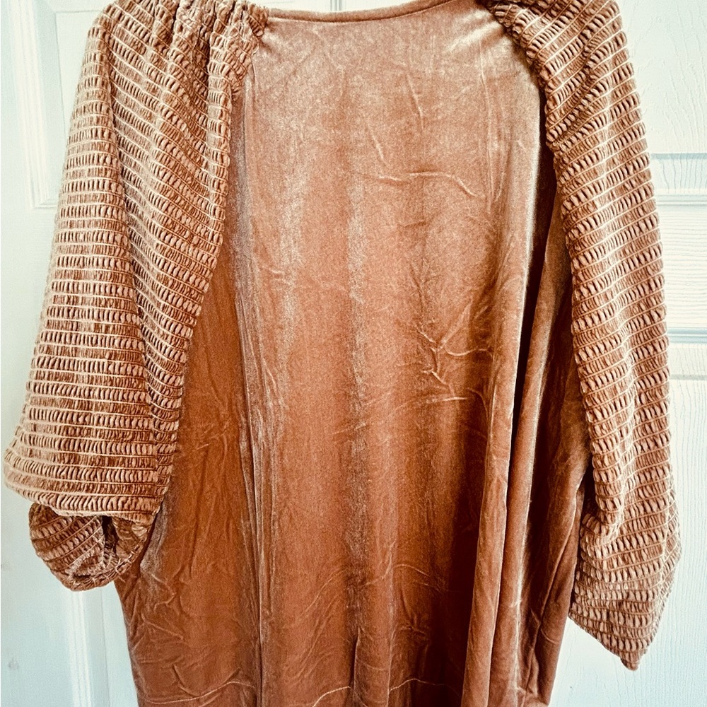 Umgee Blush Rose Velvet Front Dolman Sleeve Top NWT - Picture 3 of 7